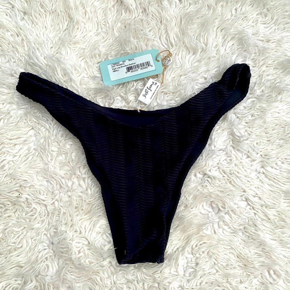 New With Tags Luli Fama Black Textured Bikini Bottom
